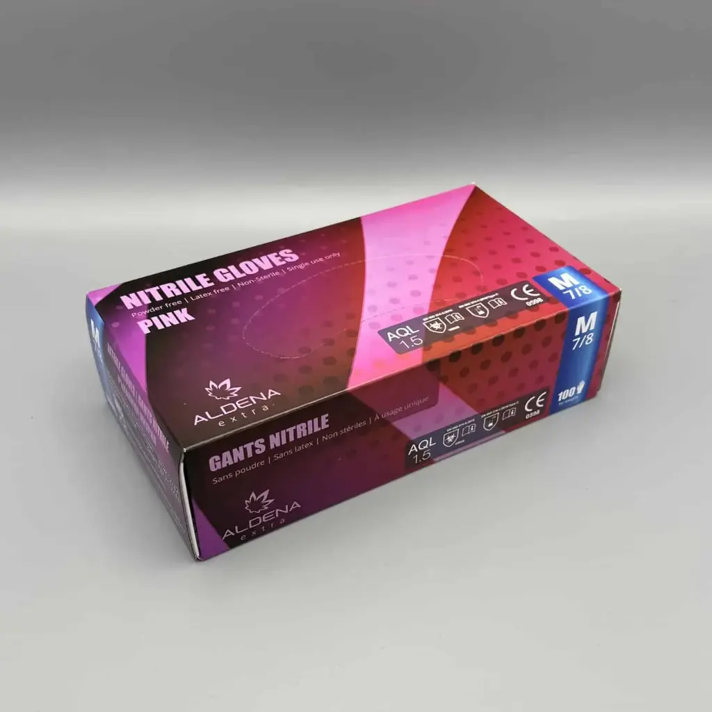 Gants nitrile Rose ALDENA non-poudrés (100 pcs)