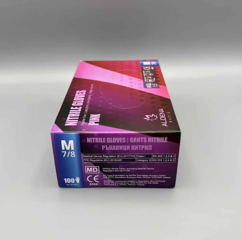 Gants nitrile Rose ALDENA non-poudrés (100 pcs)