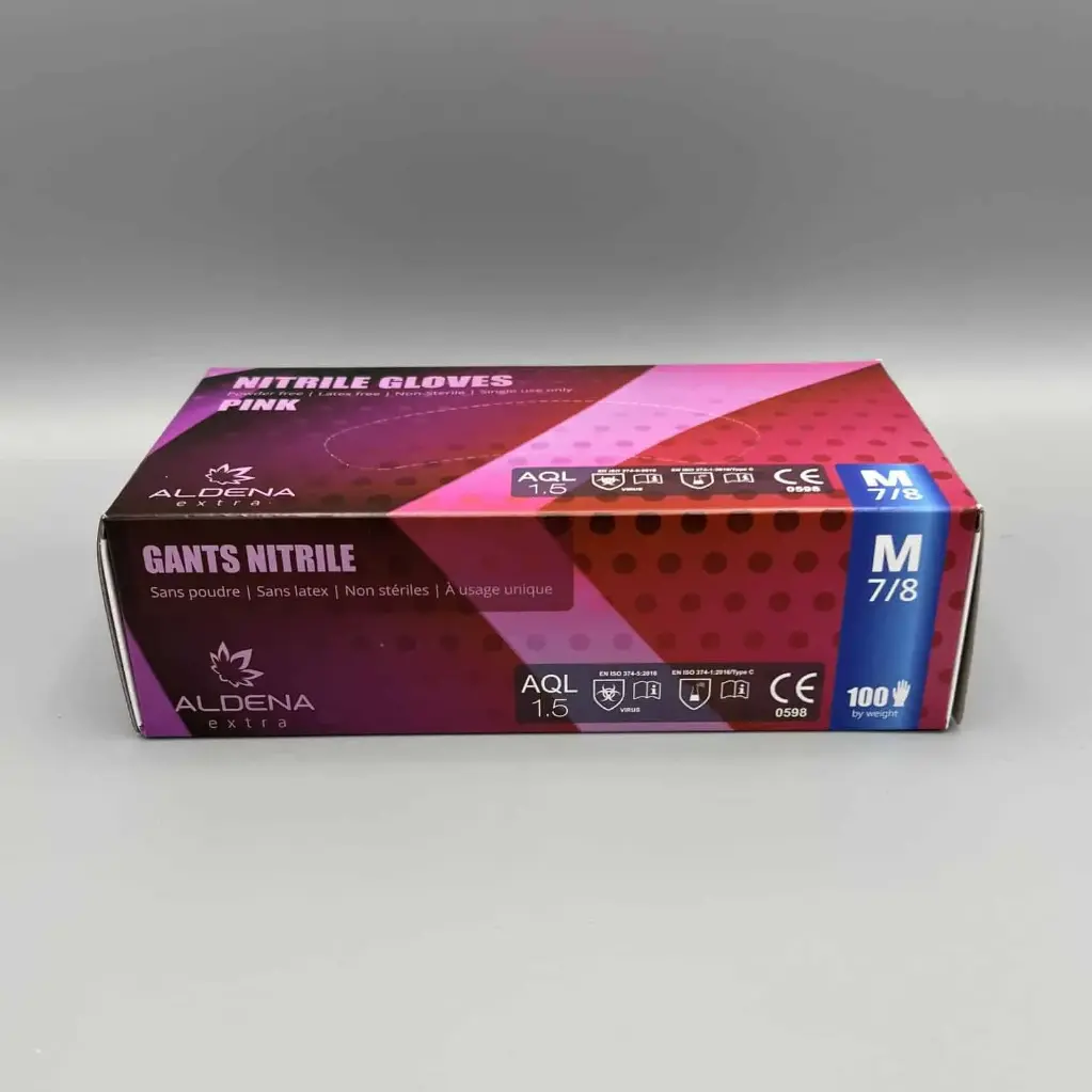 Gants nitrile Rose ALDENA non-poudrés (100 pcs)