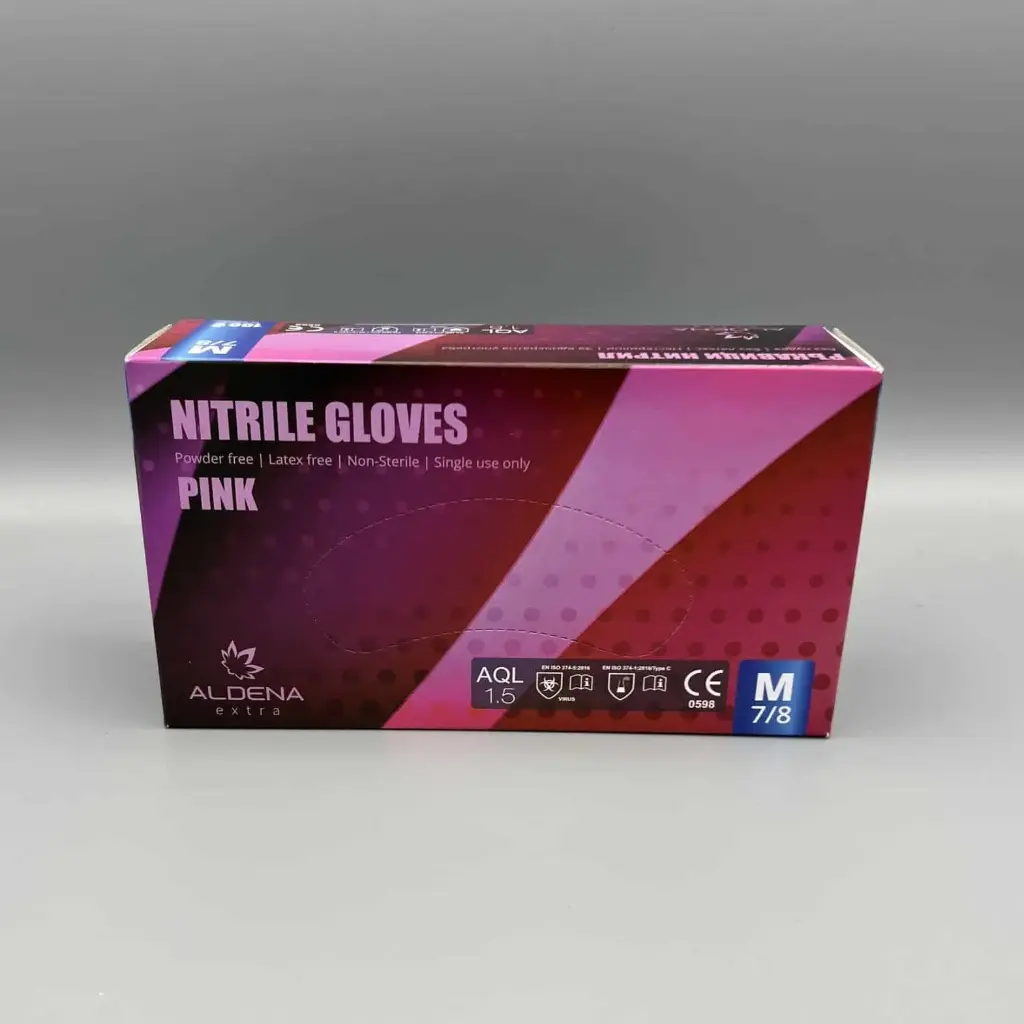 Gants nitrile Rose ALDENA non-poudrés (100 pcs)