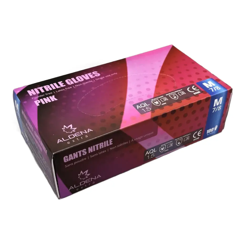 Gants nitrile Rose ALDENA non-poudrés (100 pcs)