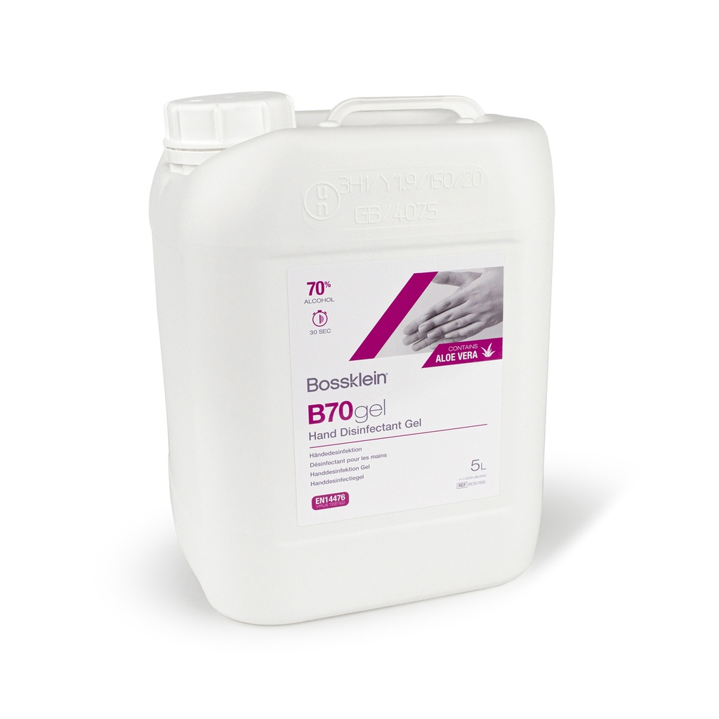 B70gel Gel désinfectant pour les mains Clair 5 Litre Recharge Aloe Vera (pompe incl)